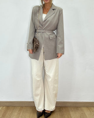 Ballon jeans avorio con chiusura asimmetrica