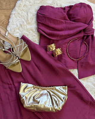 Coordinato top e pantalone amarena