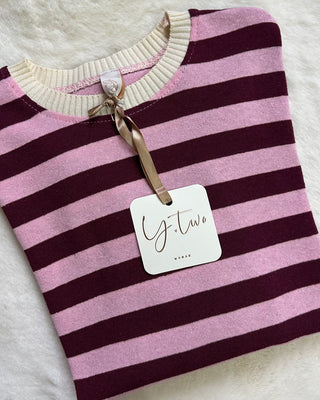 Maglia oversize girocollo Paris Burgundy e Pink