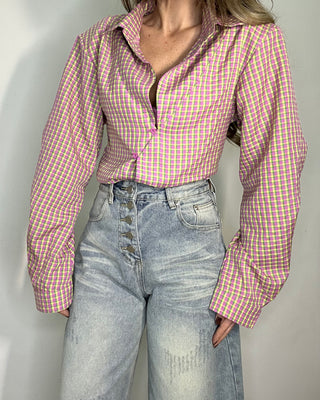 Camicia vichy 95% cotone rosa e giallo