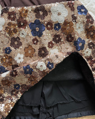 Gonna Monique paillettes floreale con culotte interna