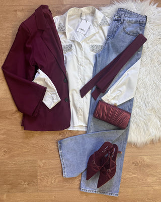 Jeans wide leg con strappi retro