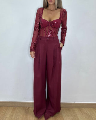 Body Corset Sequin Bordeaux