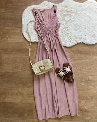 Abito stile impero rosa antico 87% viscosa
