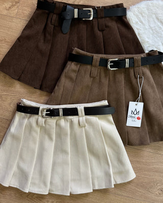 Panta gonna plissè Paris in velluto a costine avorio