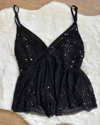 Top gioiello con paillettes e spalline sottili