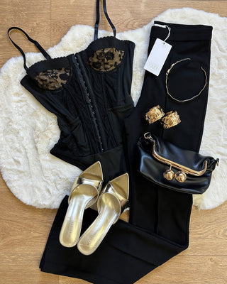 Body nero paris effetto corsetto in pizzo