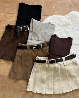 Panta gonna plissè Paris in velluto a costine camel