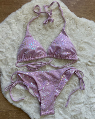 Bikini triangolo animalier glossy con slip brasiliana regolabile