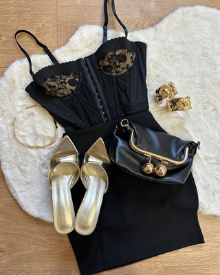 Body nero paris effetto corsetto in pizzo