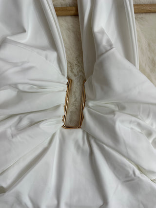 Abito longuette paris bianco con dettaglio oro