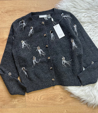 Cardigan con piume e strass in 3 colori