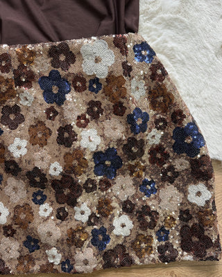Gonna Monique paillettes floreale con culotte interna