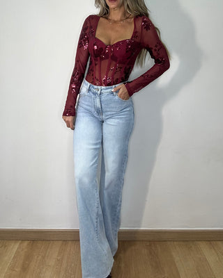 Body Corset Sequin Bordeaux