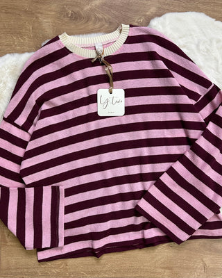 Maglia oversize girocollo Paris Burgundy e Pink