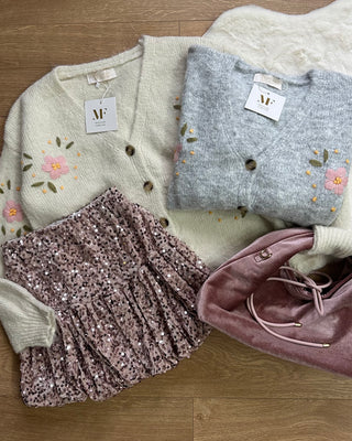 Cardigan floreale avorio - grigio - nero