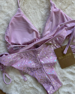 Bikini triangolo animalier glossy con slip brasiliana regolabile