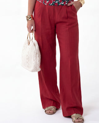 Pantalone 55% lino rosso