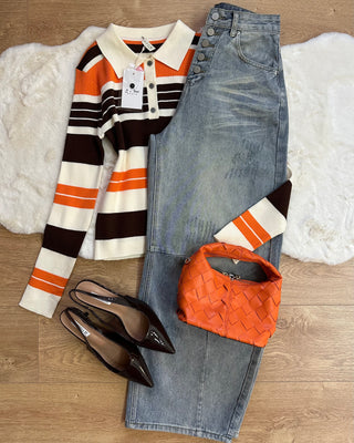 Maglia polo Paris cacao e arancione