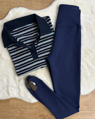 Polo crop a righe multicolori con fondo blu 65% cotone