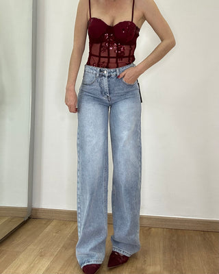 Jeans wide leg con strappi retro