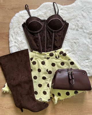Corpetto bustier con ricami floreali cioccolato