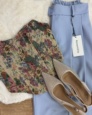 Panta palazzo con elastico azzurro