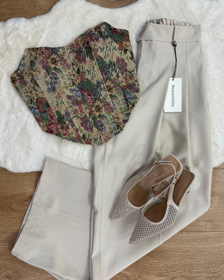 Panta palazzo con elastico beige chiaro