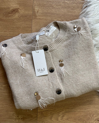 Cardigan con piume e strass in 3 colori