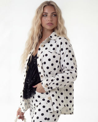 Coordinato denim a pois 98% cotone