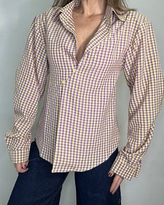 Camicia vichy 95% cotone lilla e giallo