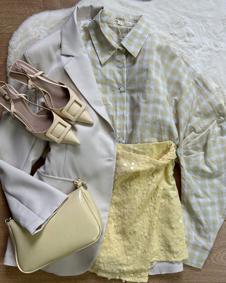 Camicia 100% cotone a quadri con maniche a palloncino
