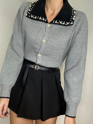 Cardigan con colletto gioiello - grigio - nero - avorio