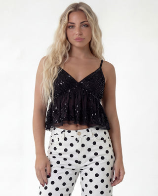 Top gioiello con paillettes e spalline sottili