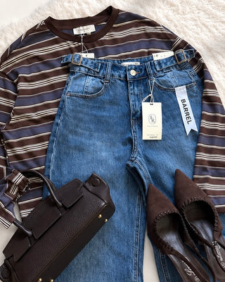 Jeans Barrel High Waist con Cinturini Laterali