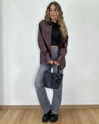 Camicia ecopelle Monique oversize bordeaux
