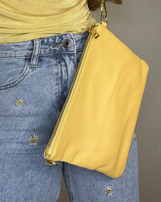 Pochette vera pelle con manico e tracolla