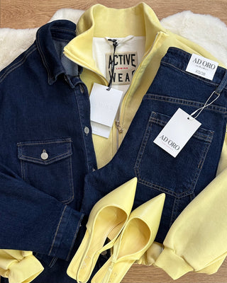 Felpa bomber gialla Lumina con zip e profili a contrasto