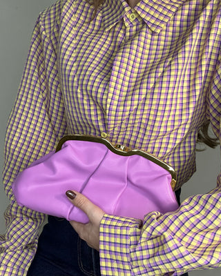 Camicia vichy 95% cotone lilla e giallo