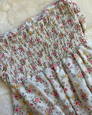 Top a fascia bianco floreale