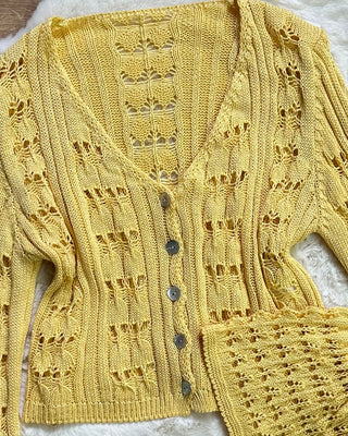 Cardigan Crochet Marbella 50% cotone giallo miele