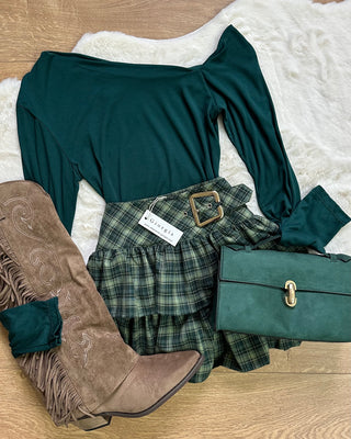 Gonna verde bosco con balze e culotte interna