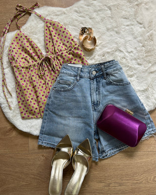 Short regular con cintura ecopelle marrone