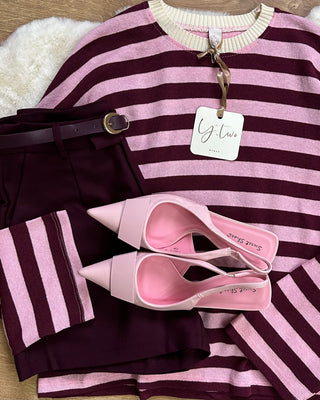 Décolleté slingback rosa vernice con tacco midi