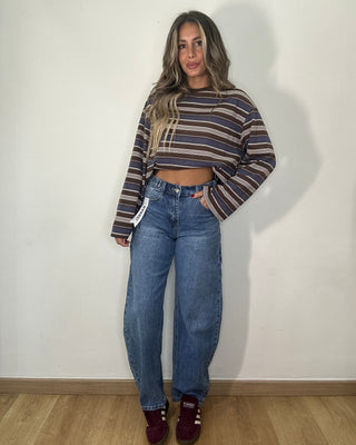 Jeans Barrel High Waist con Cinturini Laterali