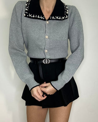 Cardigan con colletto gioiello - grigio - nero - avorio