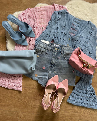 Short jeans flower denim