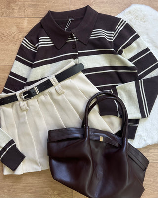 Panta gonna plissè Paris in velluto a costine avorio