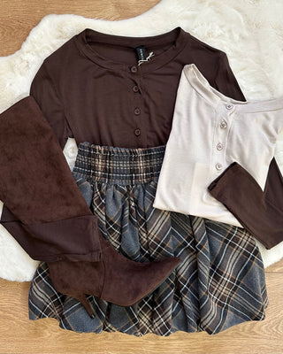 Maglia serafino con maniche a guanto brown e beige