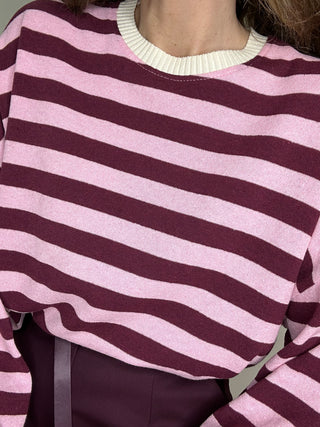 Maglia oversize girocollo Paris Burgundy e Pink